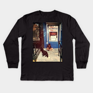 A boy and his dog, Sunset Park, Brooklyn, NYC Kids Long Sleeve T-Shirt